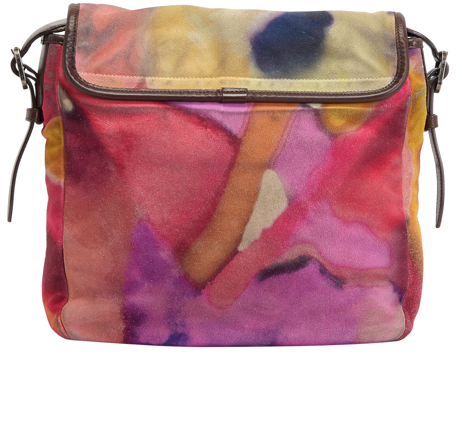 Flower Power Messenger, &pound;2,500, Handbags, Pink/Yellow, Suede, Back view